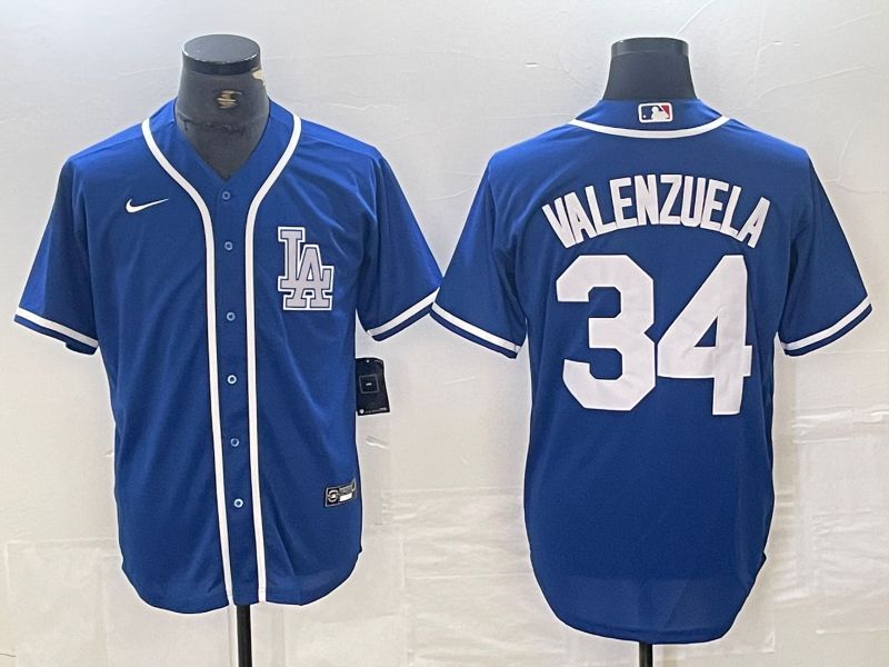 Men Los Angeles Dodgers 34 Valenzuela Blue Second generation joint name Nike 2024 MLB Jersey style 1